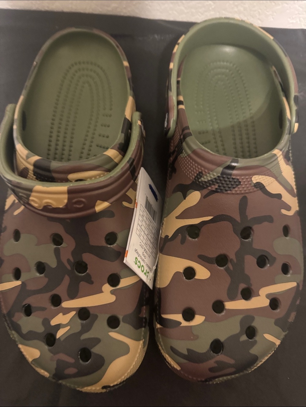 CROCS Camo Slip-On Clogs in Green and Brown